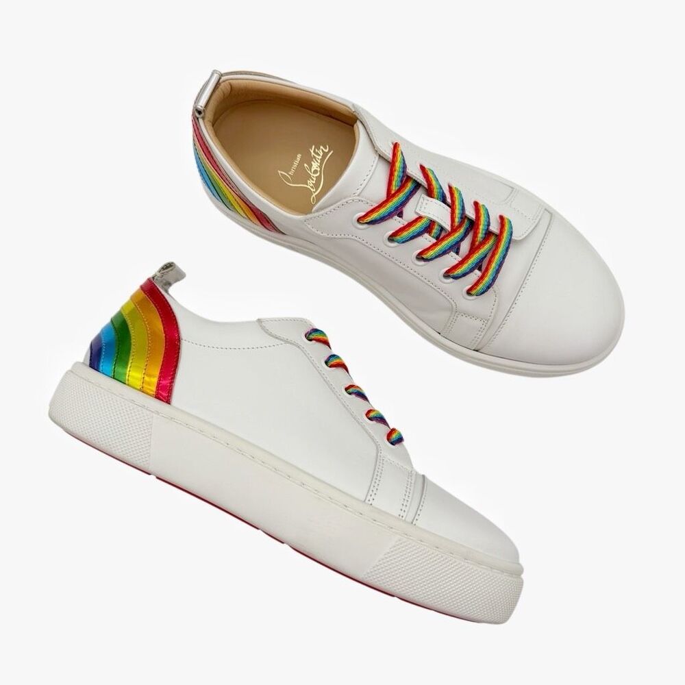 CHRISTIAN LOUBOUTIN Rainbow Arkenspeed White Sneaker Size 37.5 US 7 Low Top Flat